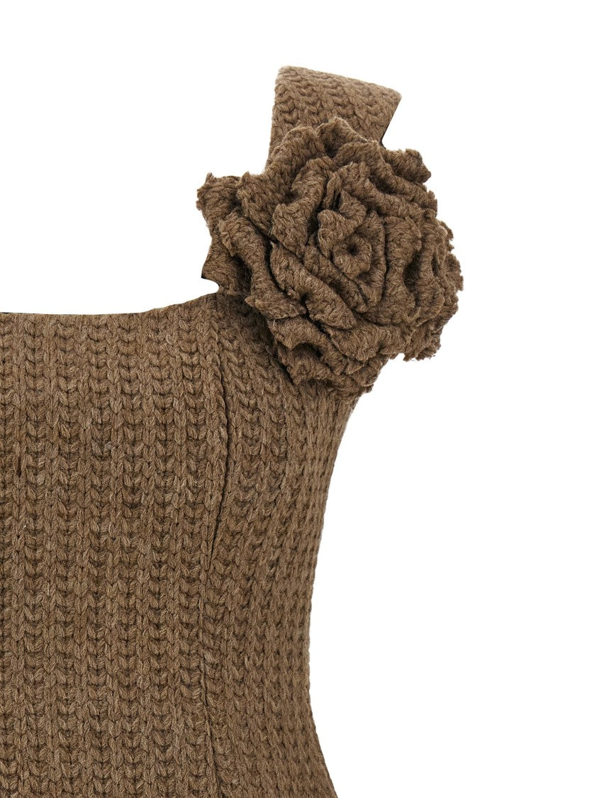 Giuseppe Di Morabito Brown Knitted Wool Mini Dress With Brooch Detail
