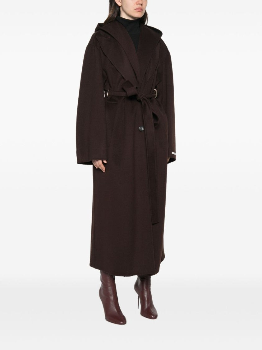 Sportmax Brown Belted Oversized Hooded Long Coat