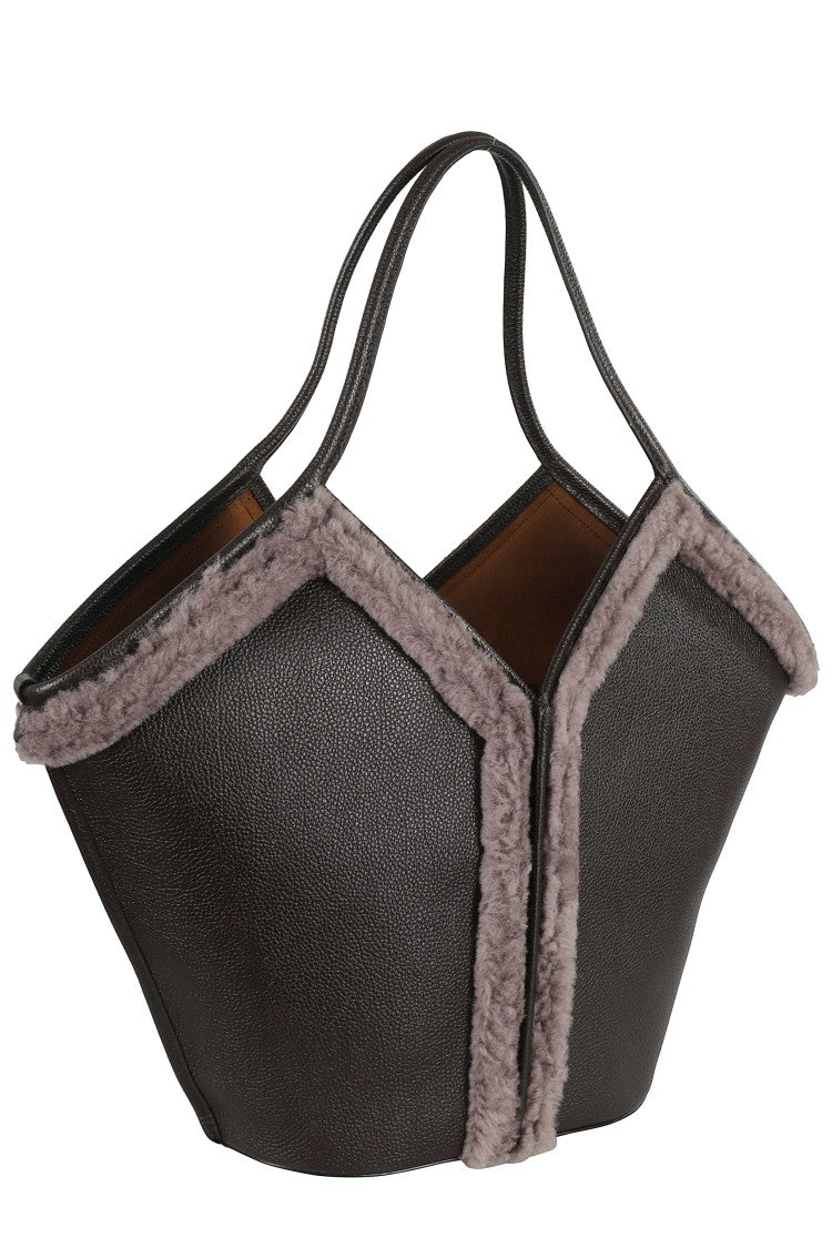 Hereu Calella Shearling Trimmed Leather Shoulder Bag