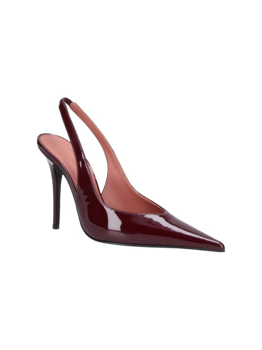 Amina Muaddi Burgundy Anok 105 Patent Leather Stiletto Pumps