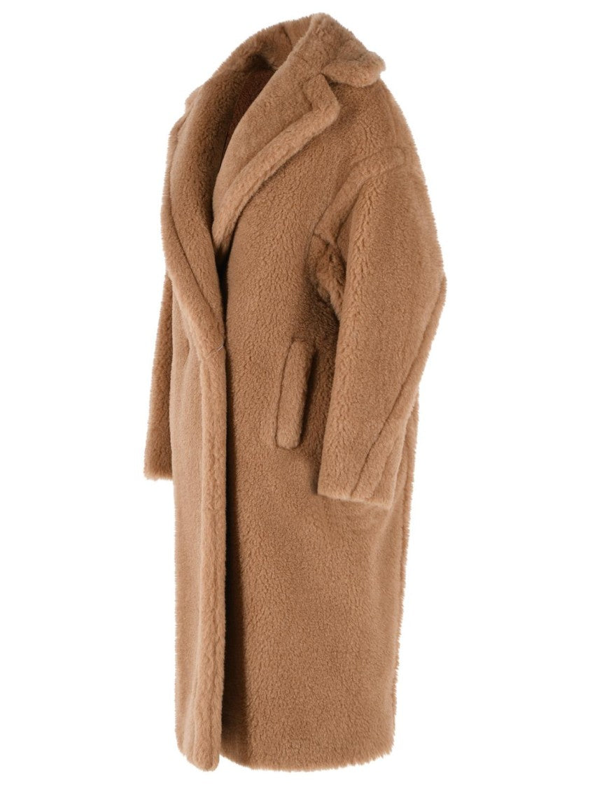 Max Mara Teddy Brown Camel And Silk Coat With Wide Lapels And Double-Breasted Closure