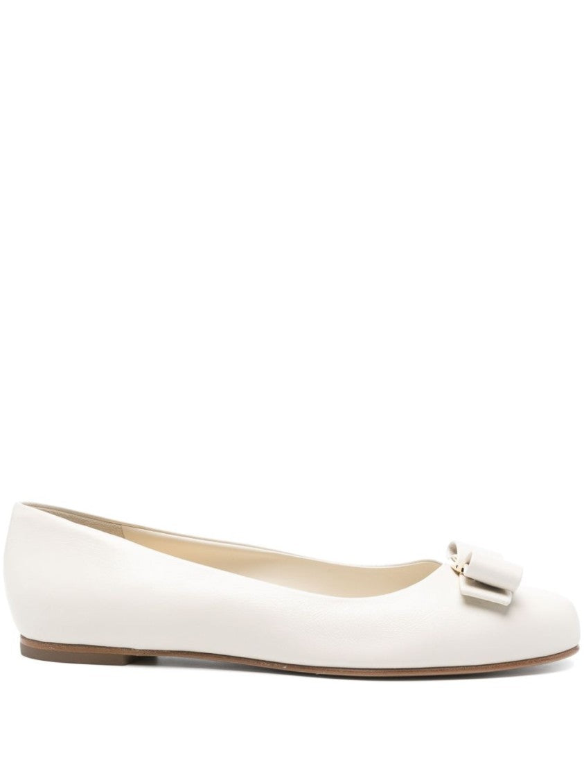 Salvatore Ferragamo Ballet-Inspired White Flats With Bow Accent
