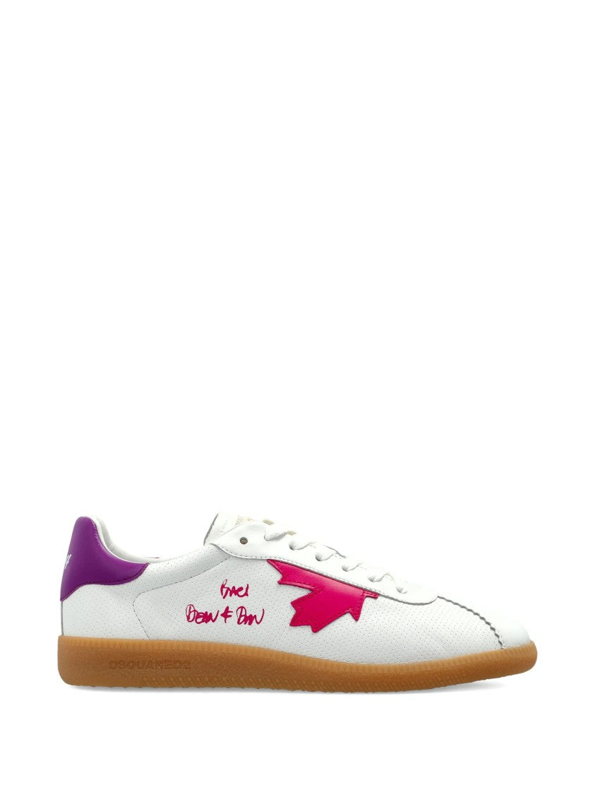 Dsquared2 White Low-Top Nappa Purple Accent Sneakers