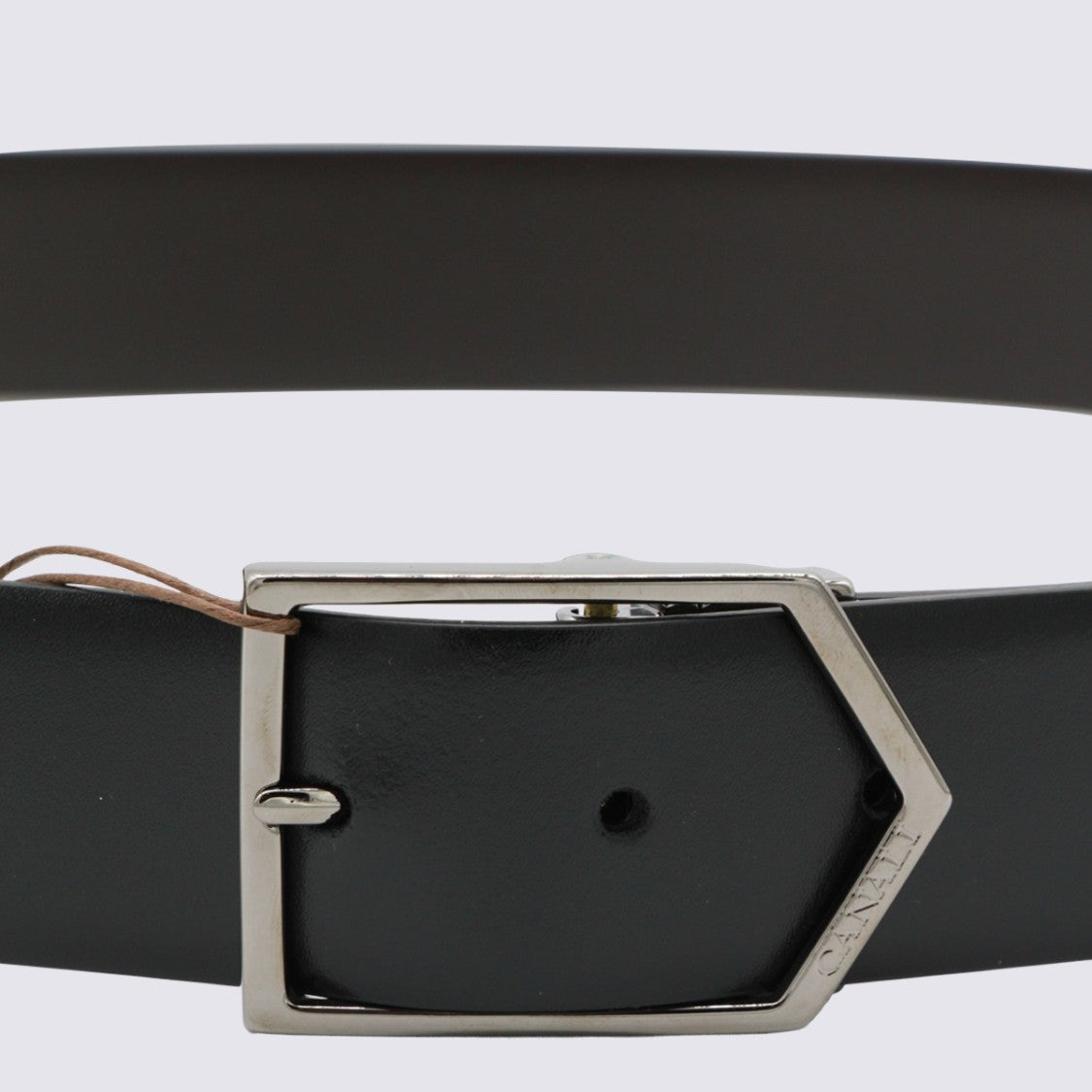 Canali Sleek Black Belt With Geometric Metallic Buckle