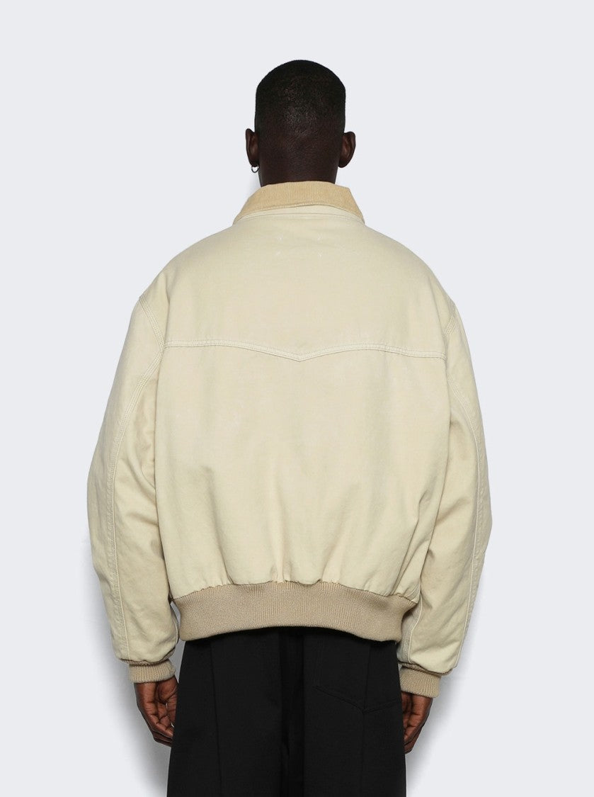Maison Margiela Boxy Fit Beige Sports Jacket With Corduroy Collar And Ribbed Trim