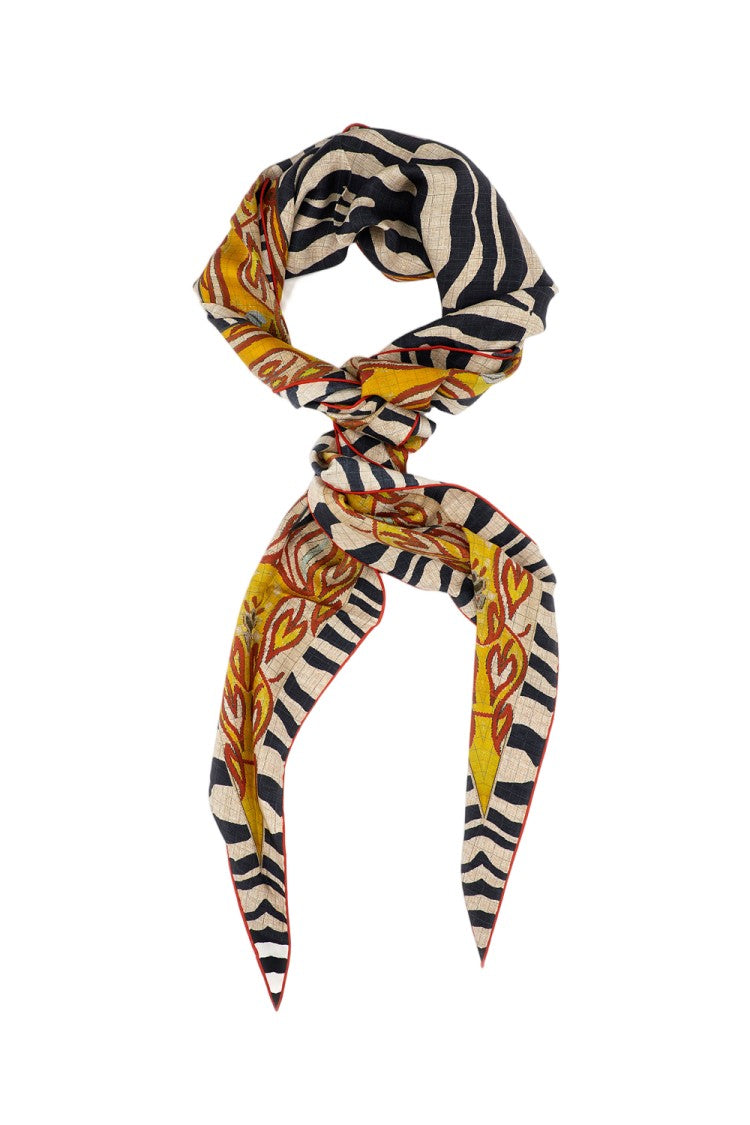Pierre-Louis Mascia Diamond-Shaped Silk Scarf With Multicolor Leaf Motifs