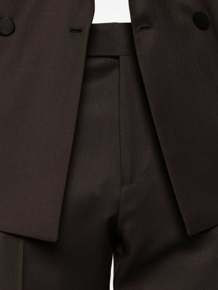 Lardini Double-Breasted Brown Blazer With Satin Peak Lapels And Tailored Fit