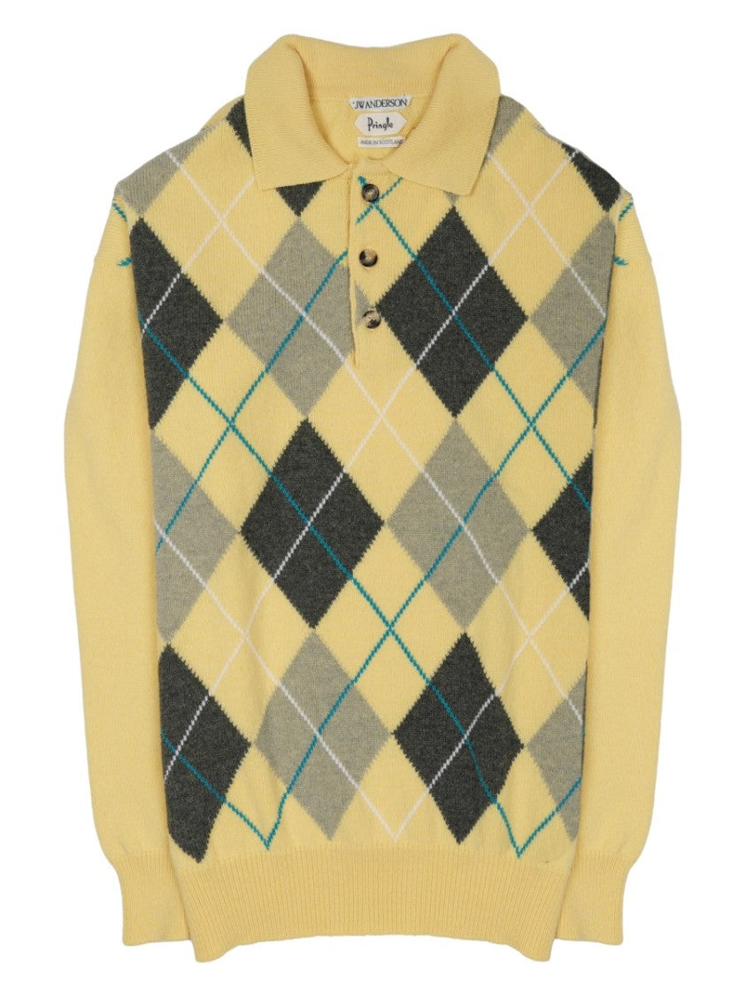 J. W. Anderson Lambswool Knit Sweater With Classic Polo Collar And Argyle Pattern