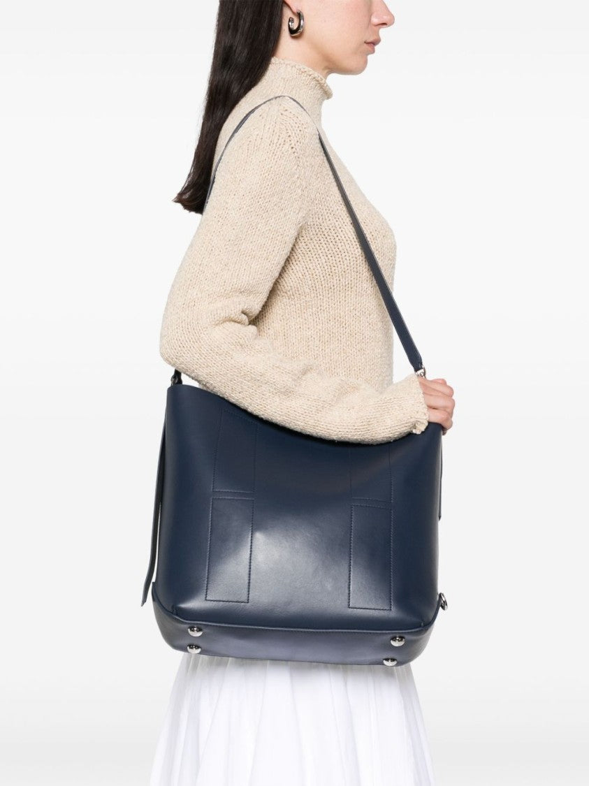 Hogan Spacious Blue Leather Shoulder Bag With Minimalist Design
