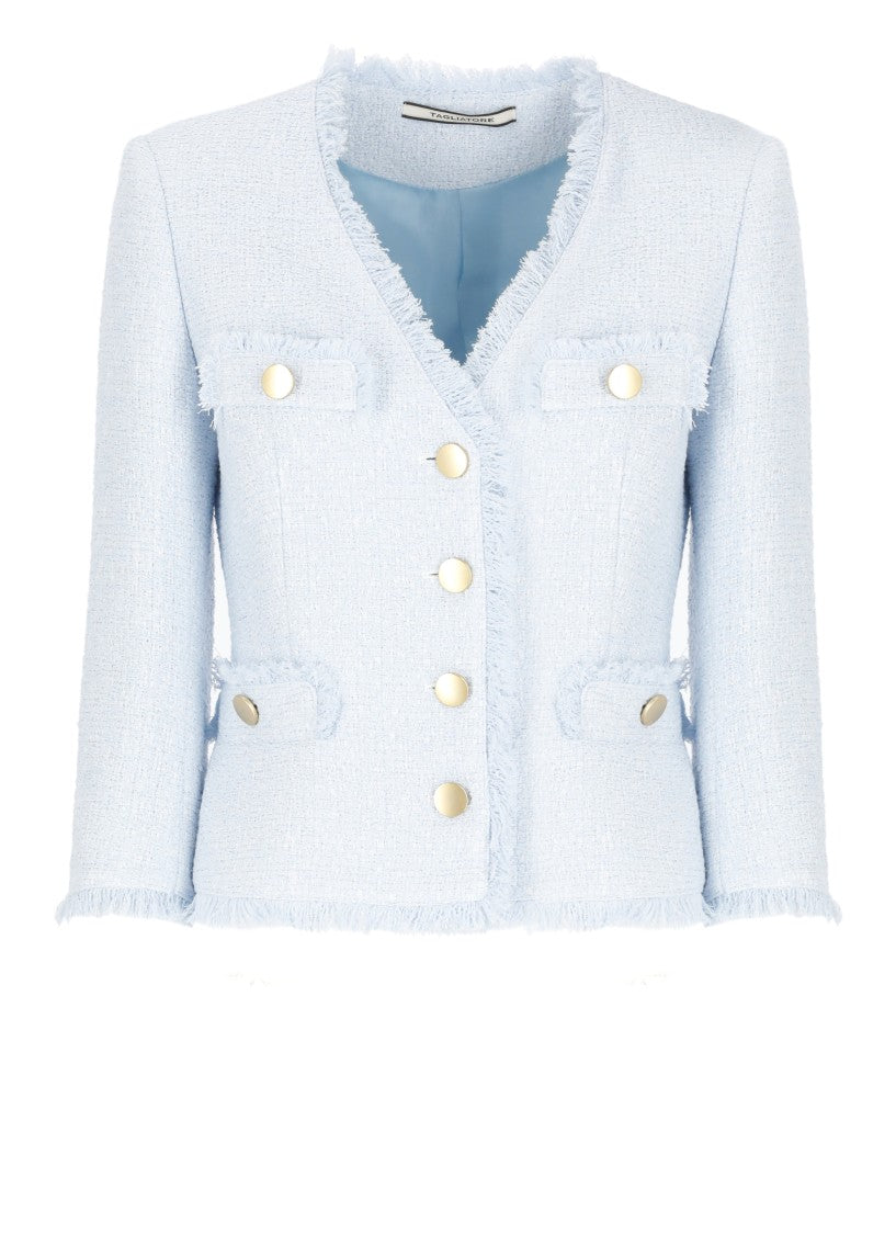 Tagliatore Light Blue Cotton Blend Tweed Jacket