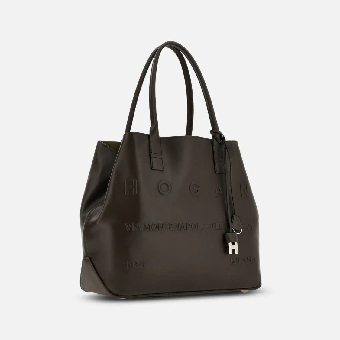 Hogan Spacious Palissandro Leather Tote With Embossed Branding