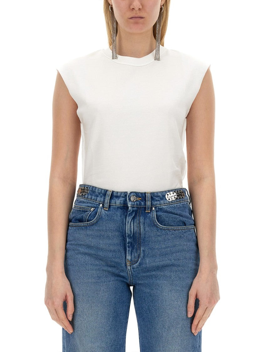 Rabanne Fitted Cotton T-Shirt With Structured Sleeves