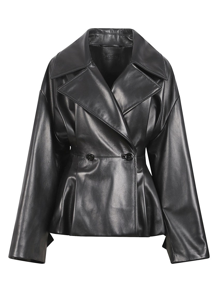 Balenciaga Structured Double-Breasted Lamb Leather Coat