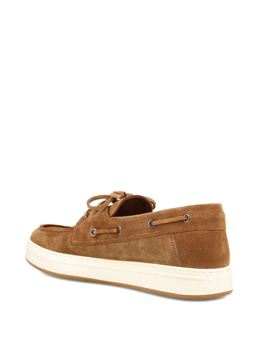 Hogan Moccasin-Style Brown Suede Lace-Up Shoes With Sporty Rubber Sole