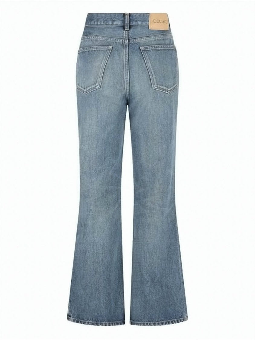 Celine Flared Blue Denim Pants With Vintage Detailing