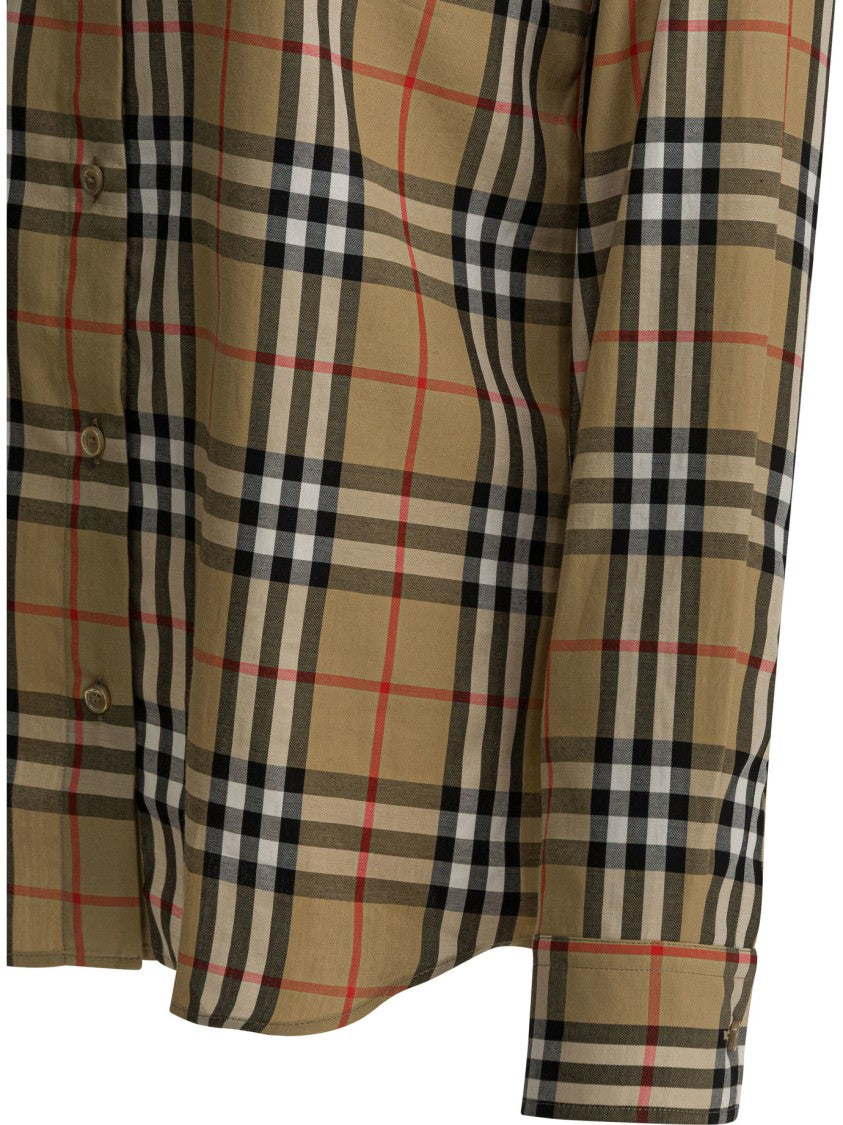 Burberry Check Patterned Cotton Shirt With Classic Collar