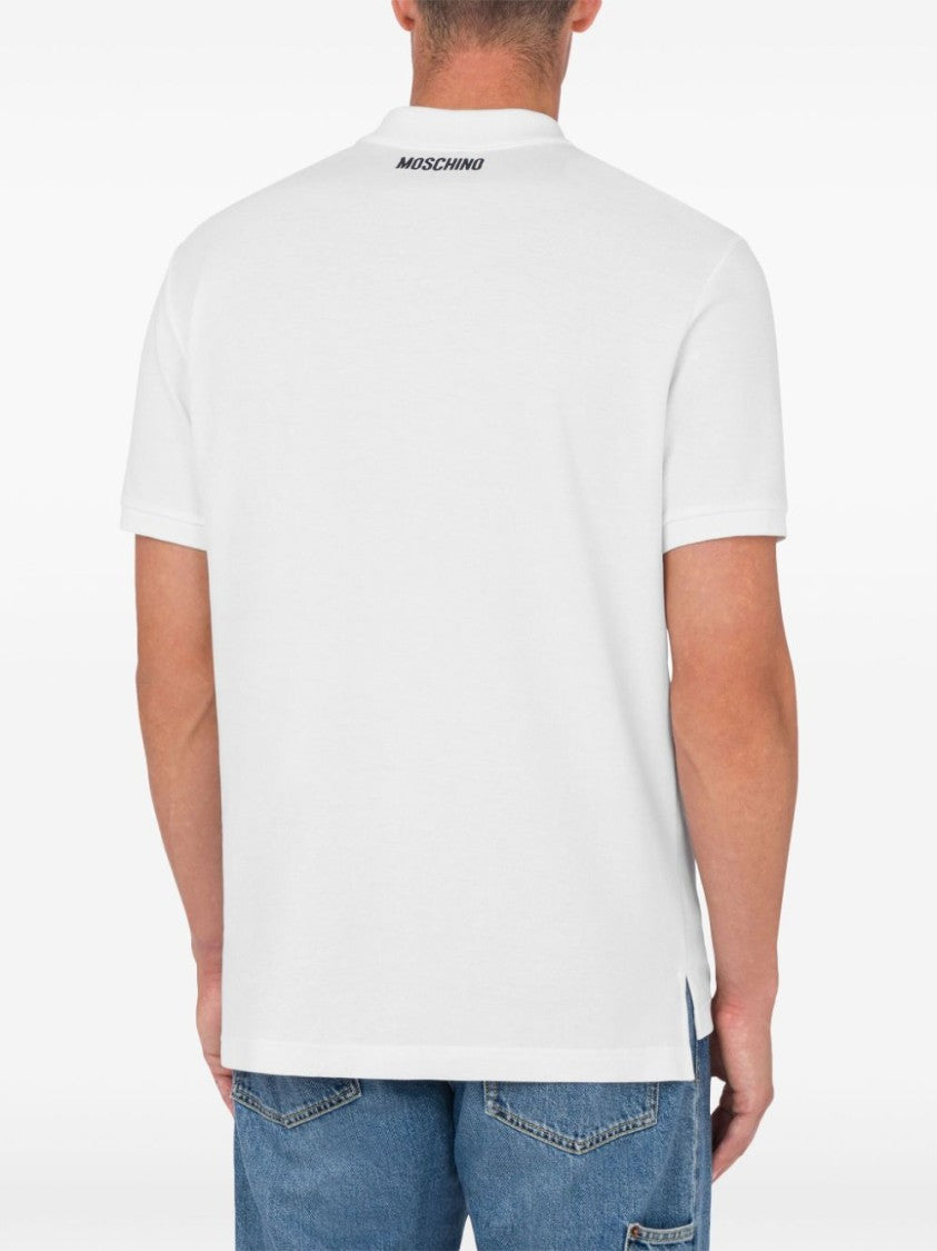 Moschino White Embroidered High-Low Cotton Polo