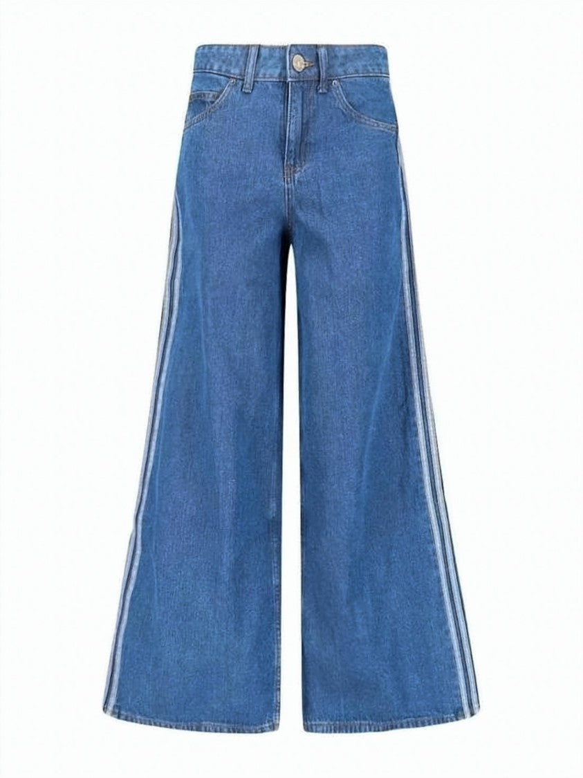 Adidas Blue High-Waisted Wide-Leg Cotton Pants