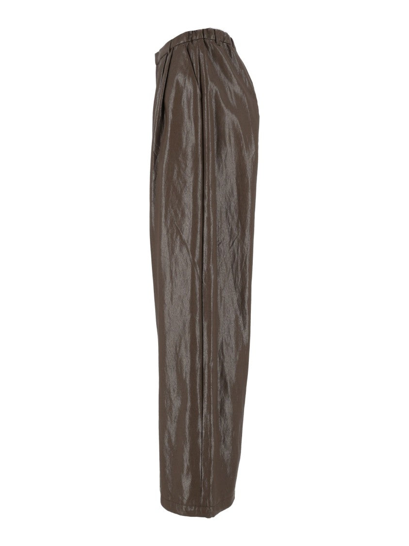 Eleh Brown Glossy High-Waist Wide-Leg Pants