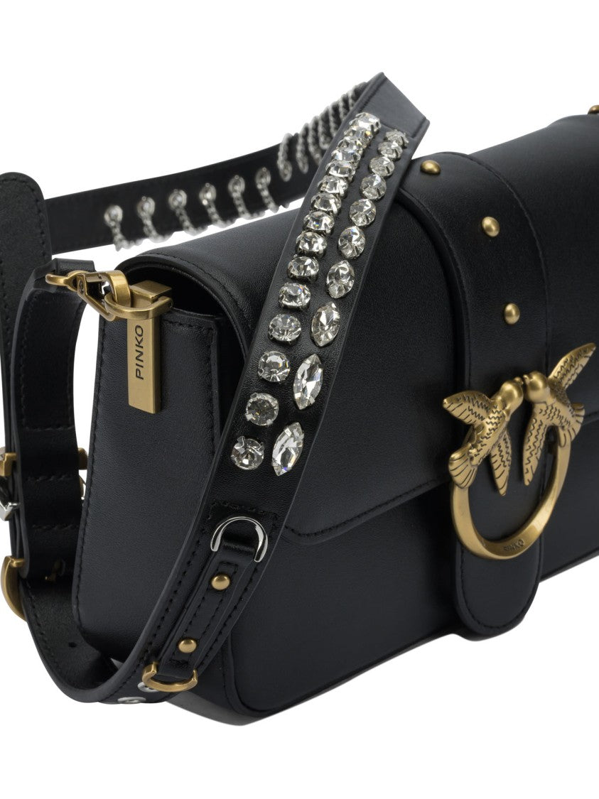 Pinko Rectangular Leather Shoulder Bag With Gold Emblem