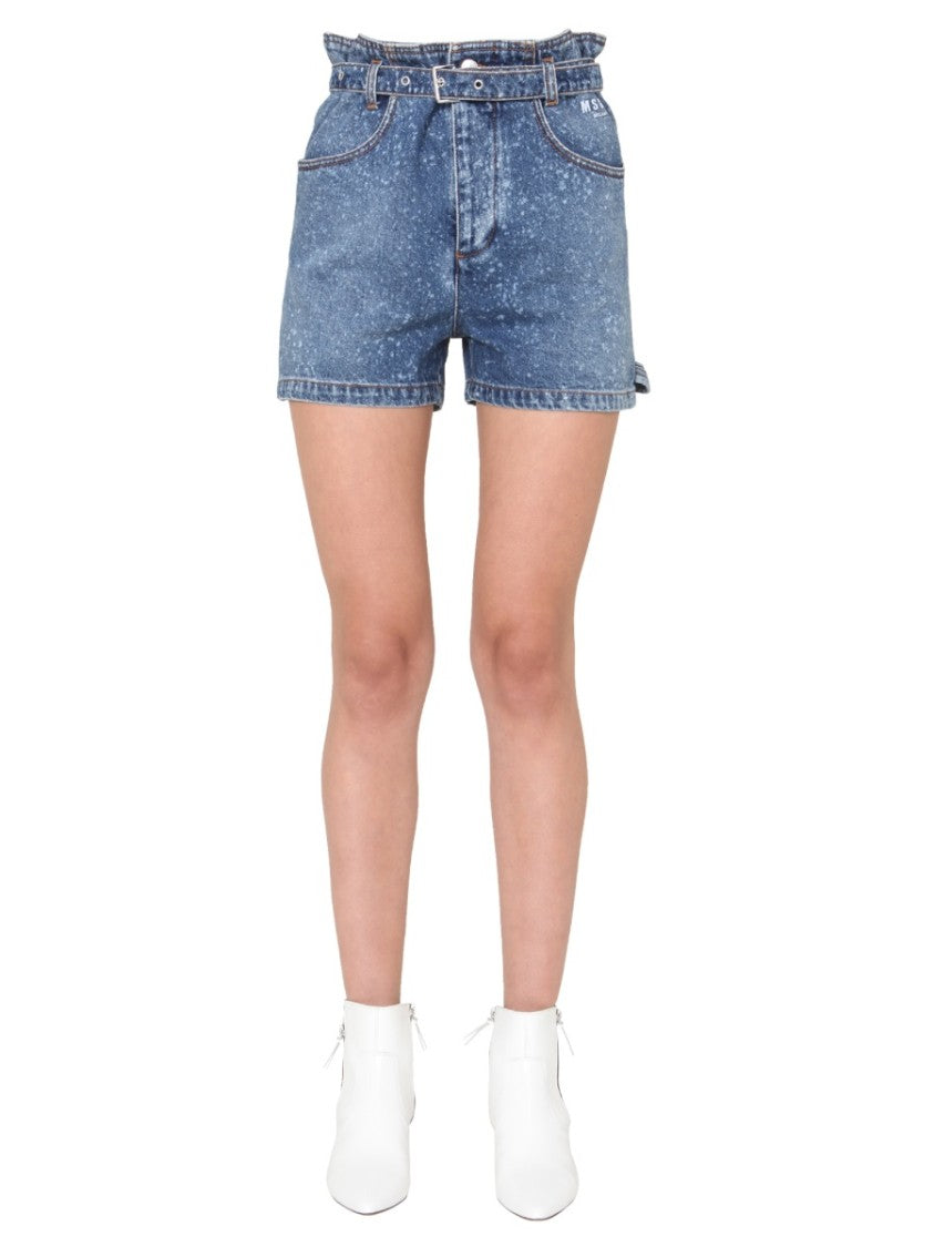 Msgm High-Waisted Denim Shorts With Paperbag Waist