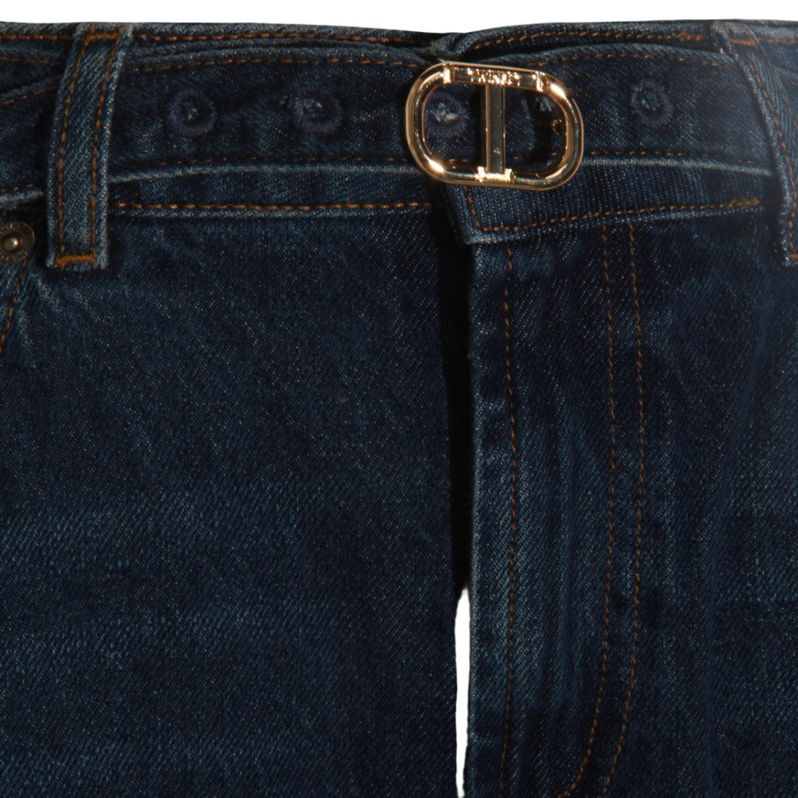 Twin-Set Wide-Leg High-Waisted Jeans With Gold-Tone Buckle Detail