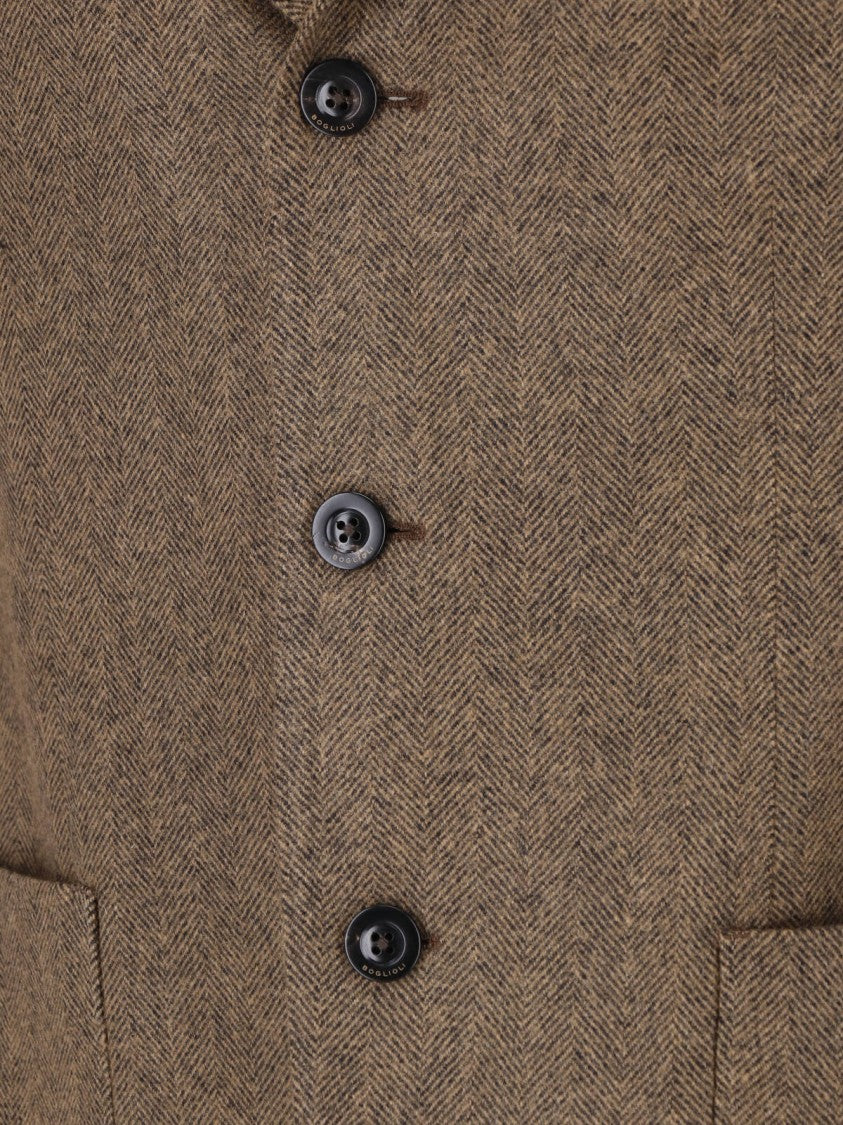 Boglioli Single-Breasted Herringbone Blazer With Classic Lapels