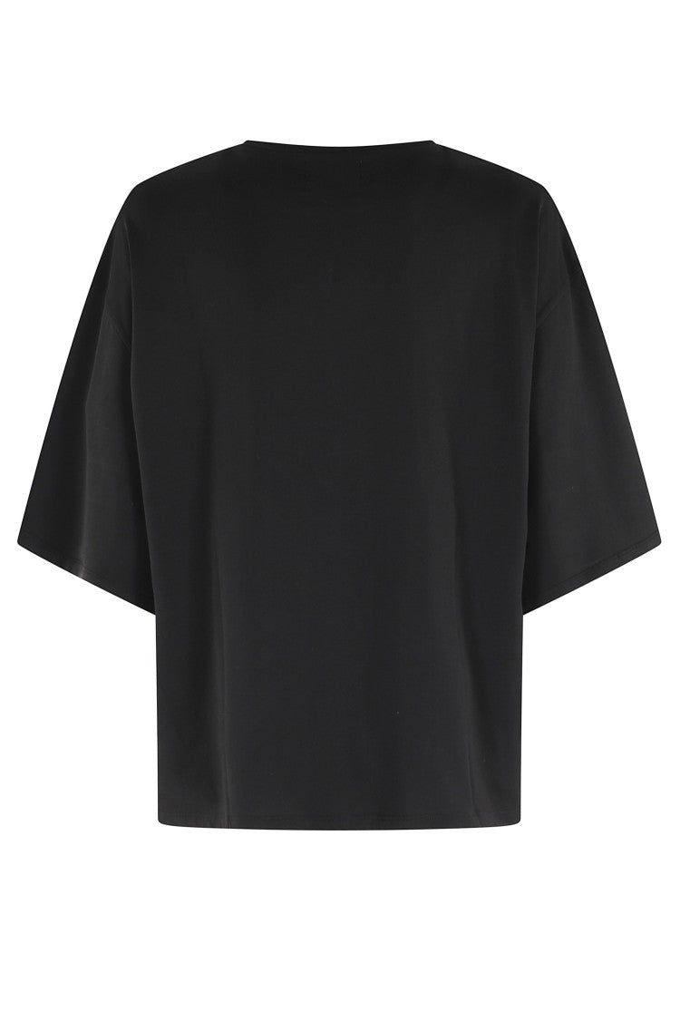Loulou De Saison Black Osis Boxy Ribbed Crewneck Cotton T-Shirt