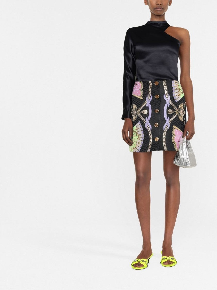 Versace Graphic-Print Medusa Head Button Skirt