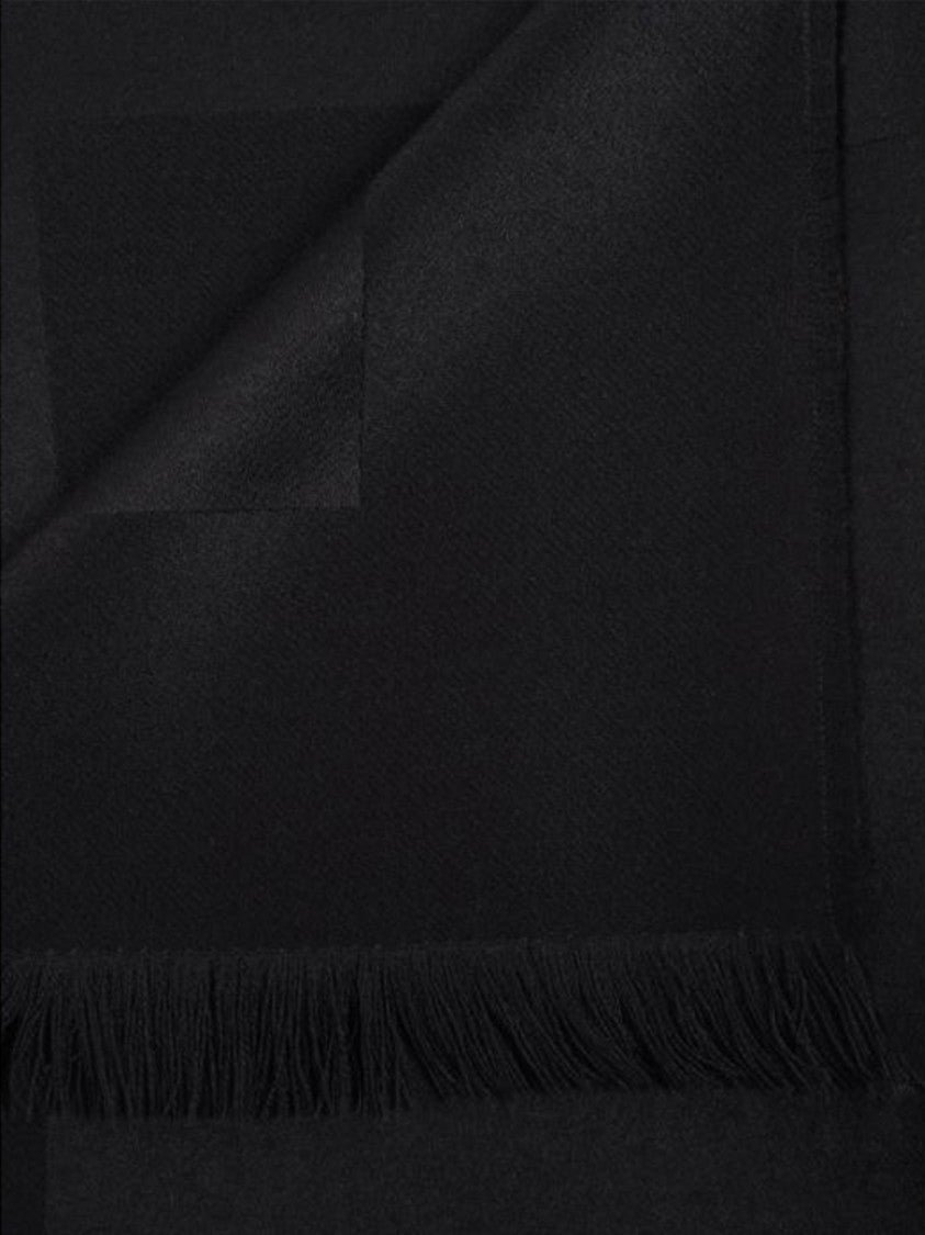 Saint Laurent Solid Black Fringed Lightweight Scarf