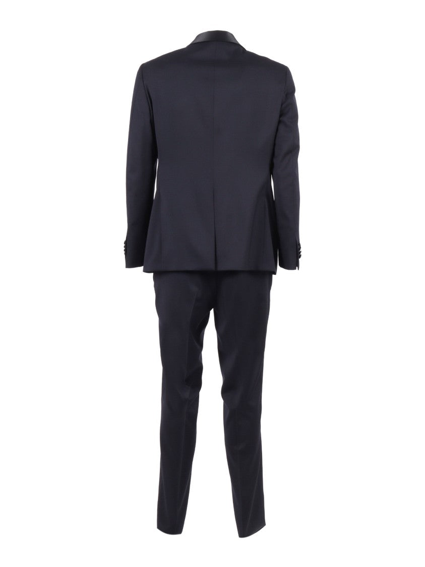 Luigi Bianchi Blue Satin Shawl Collar Suit