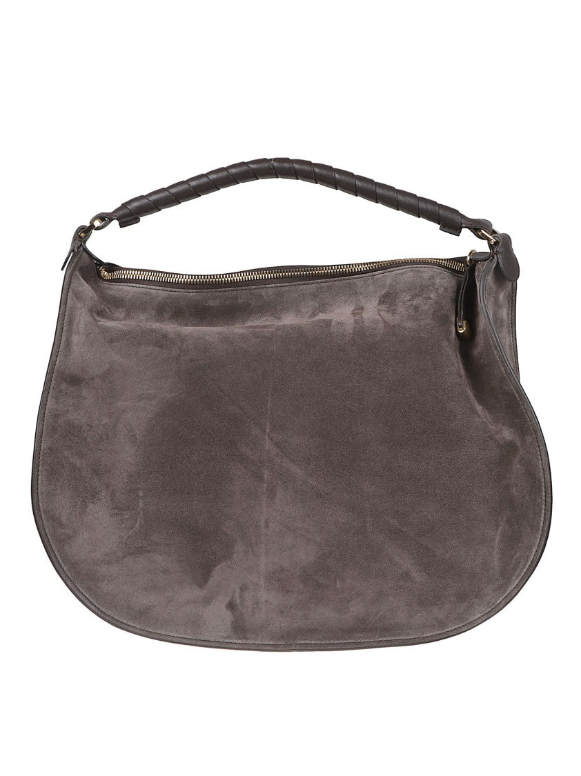 Chloé Suede Leather Shoulder Bag With Braided Handle And Zipper Closure