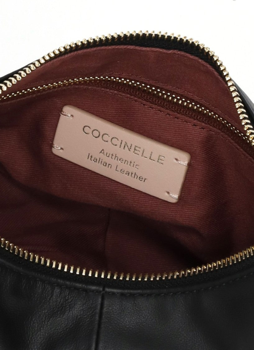 Coccinelle Crescent-Shaped Leather Shoulder Bag With Gold Accents