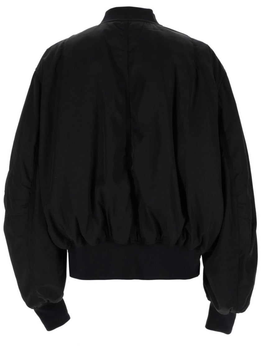 The Attico Neutrals Cropped Zipper Sleeve Polyester Bomber Jacket
