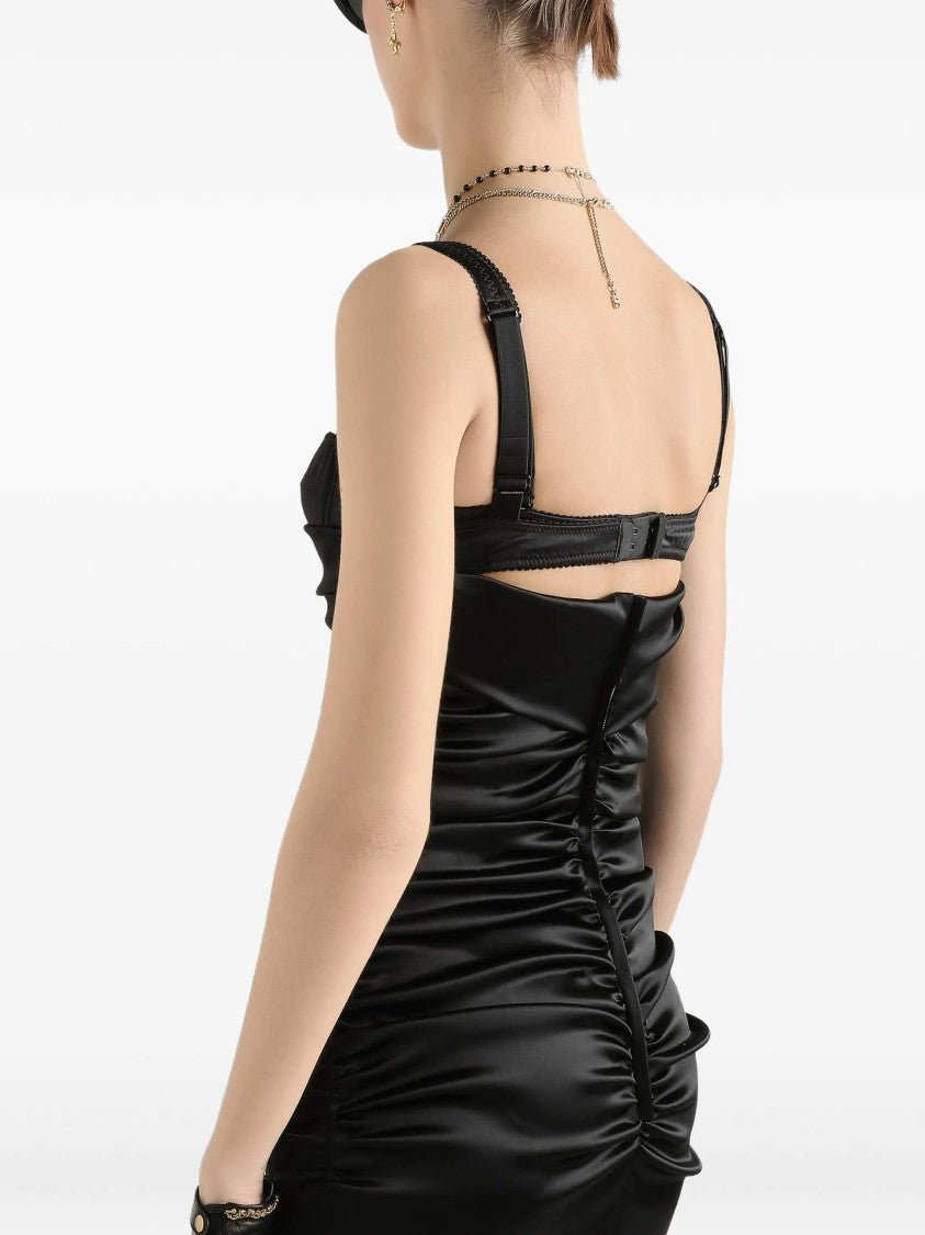 Dolce & Gabbana Fitted Black Ruched Cutout Midi Dress