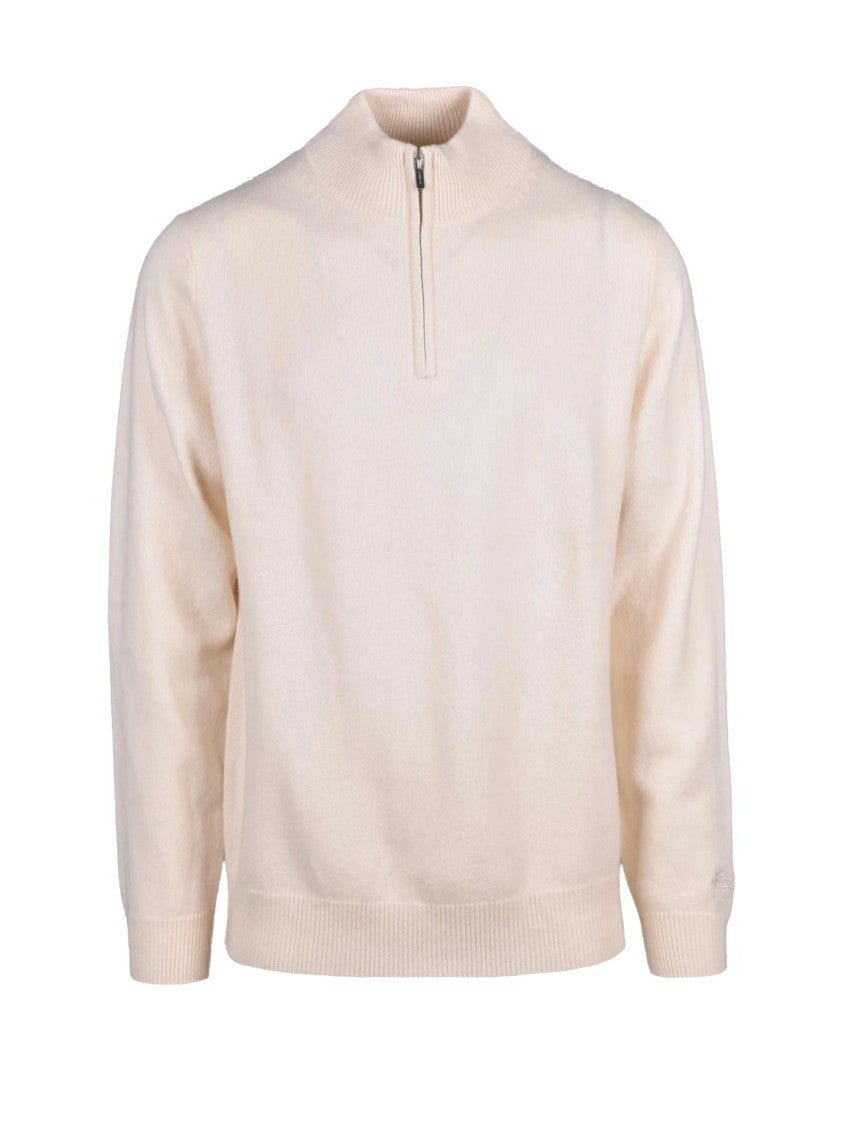 Mc2 Saint Barth Half-Zip Lamb Wool Sweater With Ribbed Details