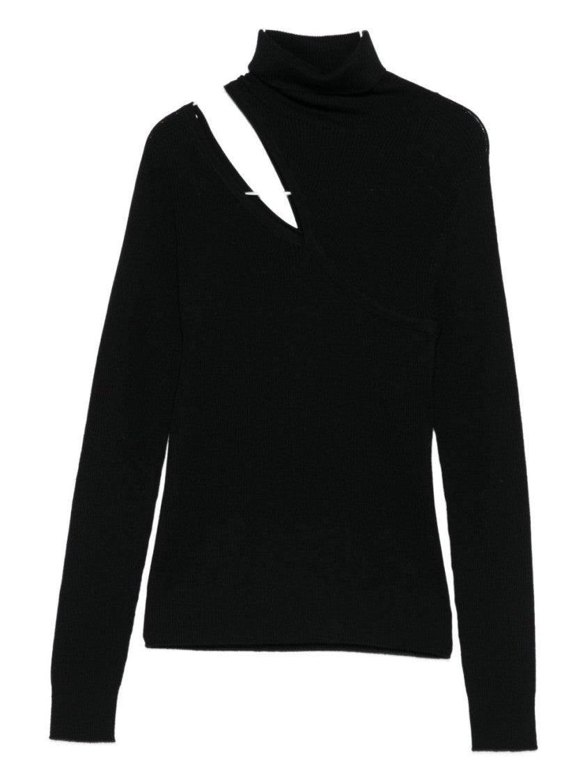 Dexterior Asymmetrical Cut-Out Black Wool Sweater