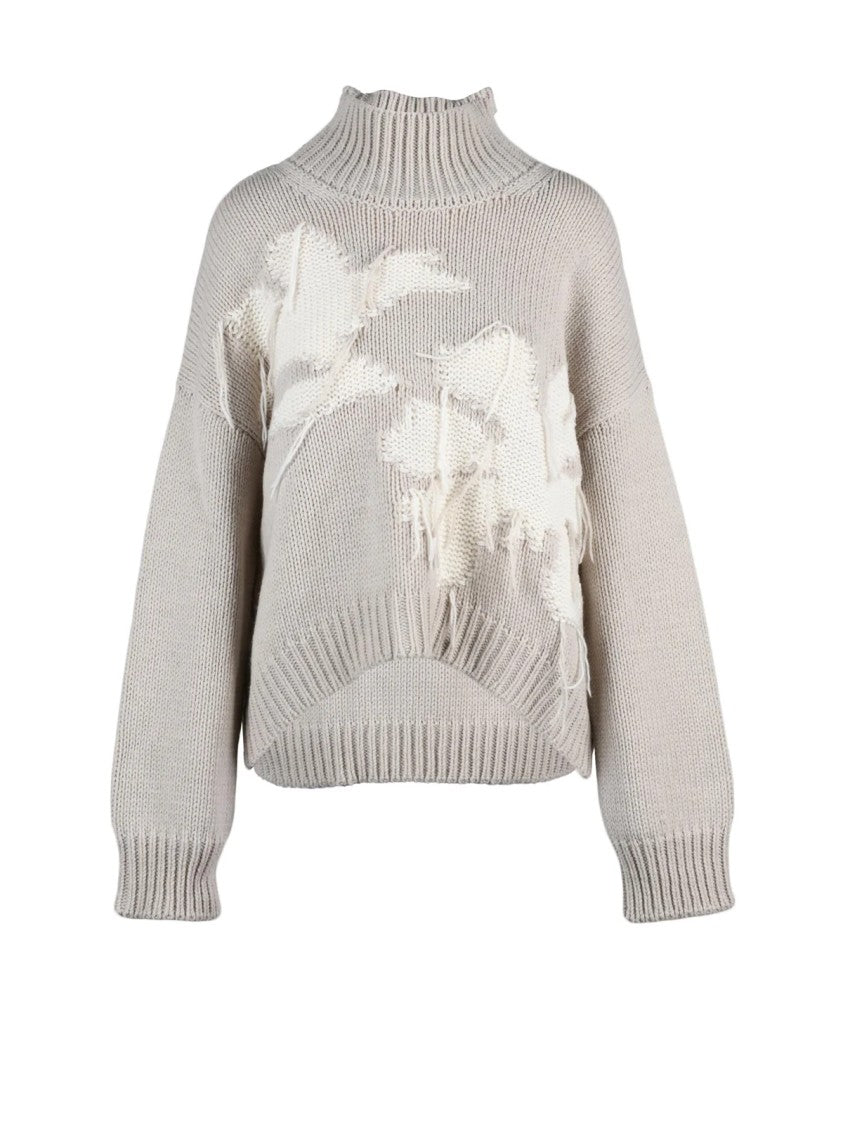 Dondup Beige Relaxed Fit Textured Wool-Blend Mock-Neck Sweater
