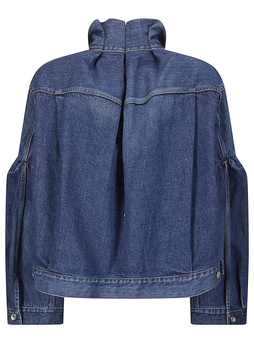 Sacai Structured Blue Denim Jacket With Classic Design And Chest Pockets