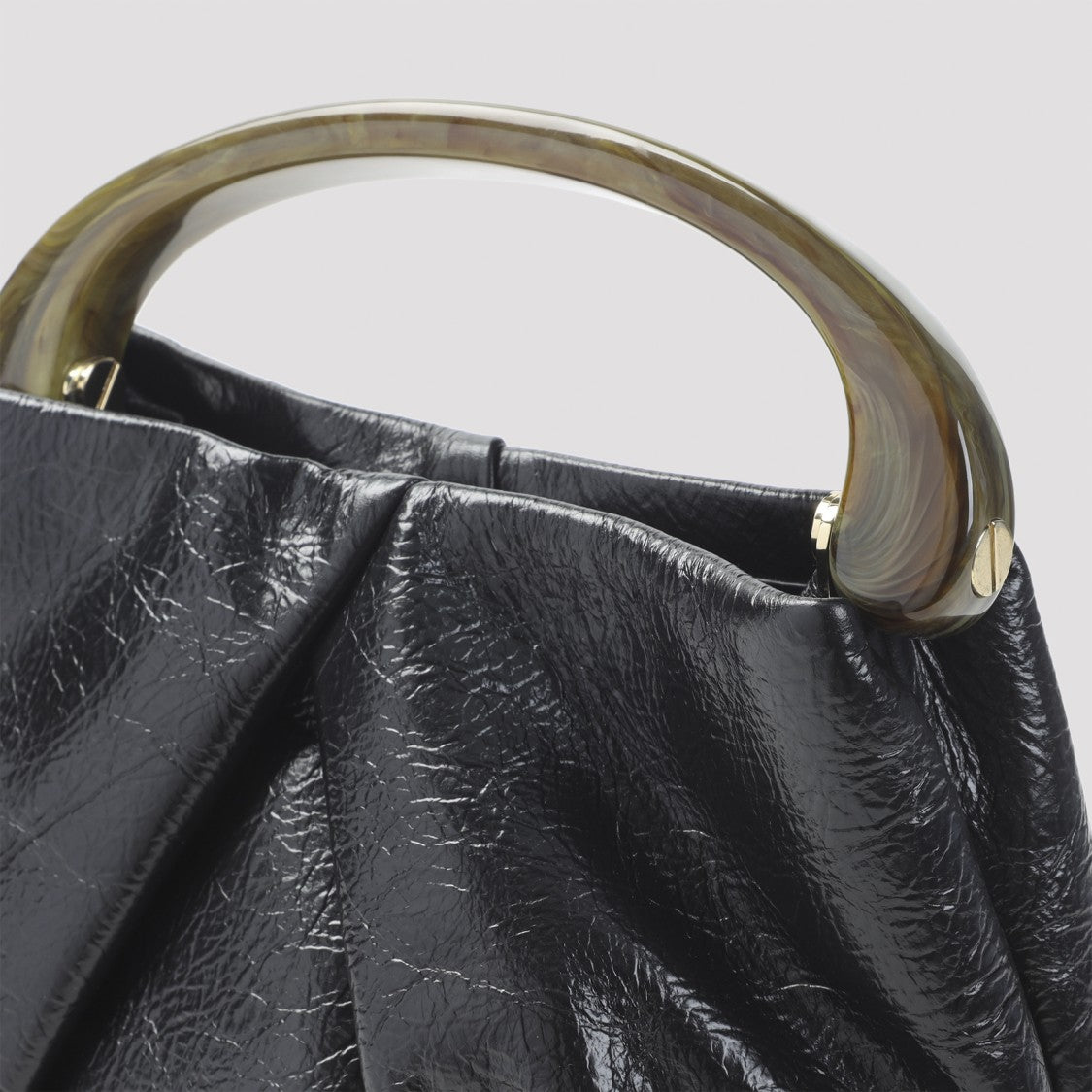 Dries Van Noten Textured Black Leather Shoulder Bag With Translucent Handle