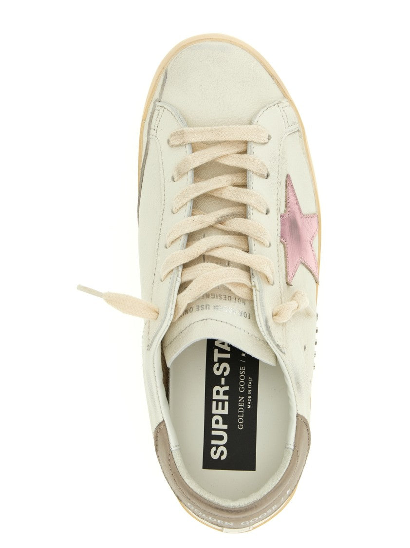 Golden Goose Worn-Effect Leather Low-Top Sneakers With Contrasting Pink Star