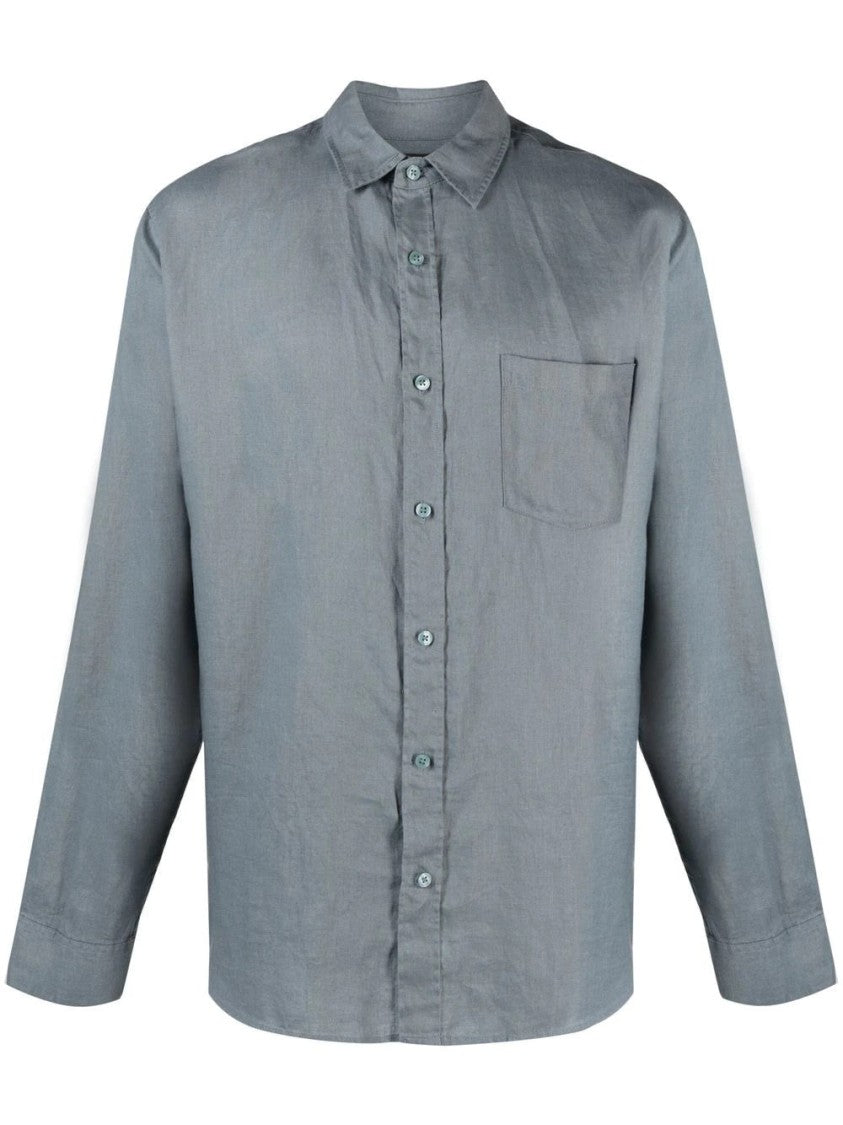 Vince Grey Relaxed Fit Linen Long-Sleeve Shirt