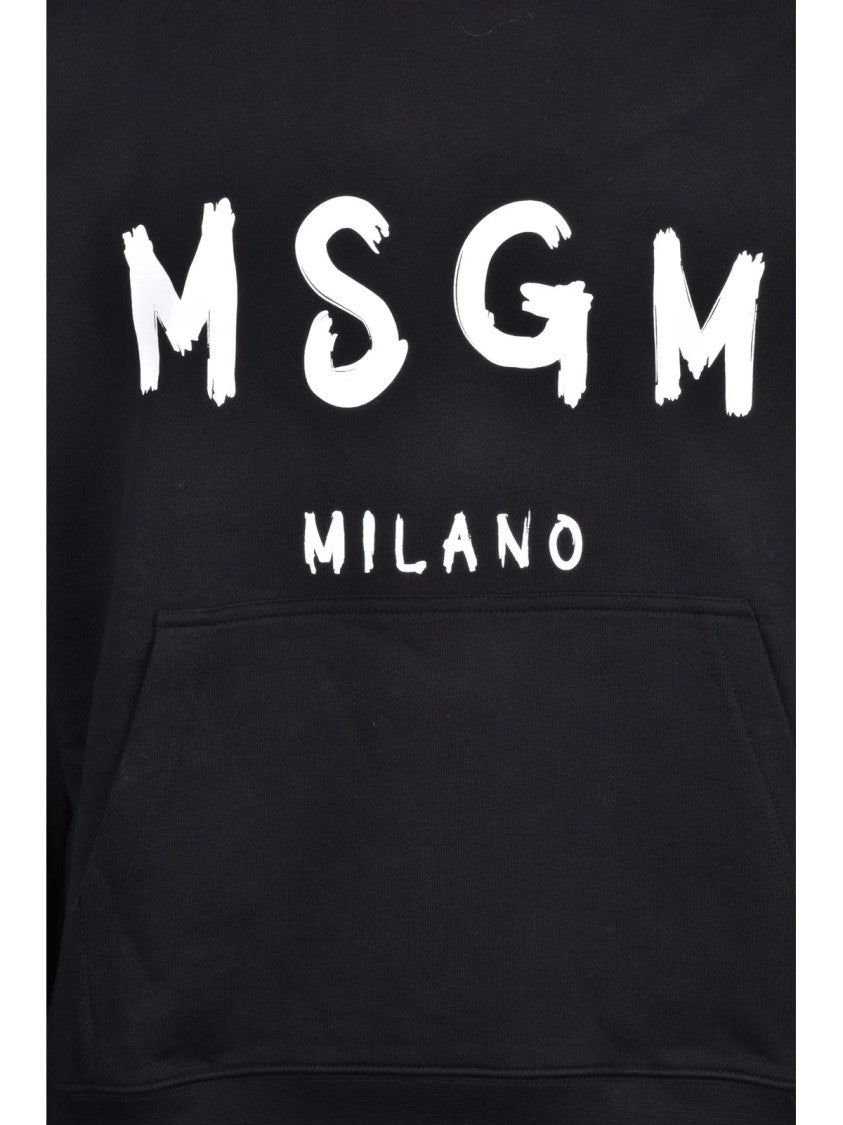 Msgm Cotton Hoodie With Bold Graphic Print And Kangaroo Pocket
