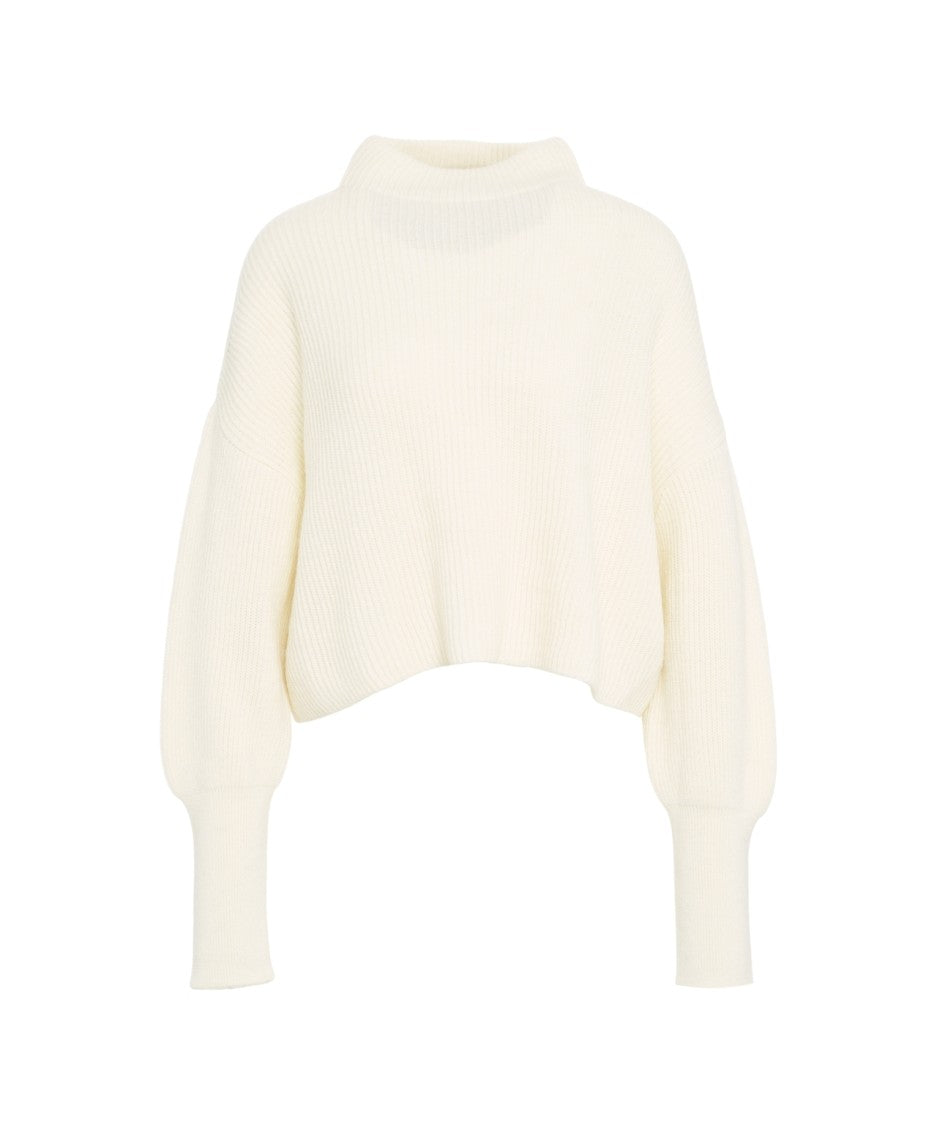 Closed Oversized Knit Sweater With High Collar And Voluminous Sleeves