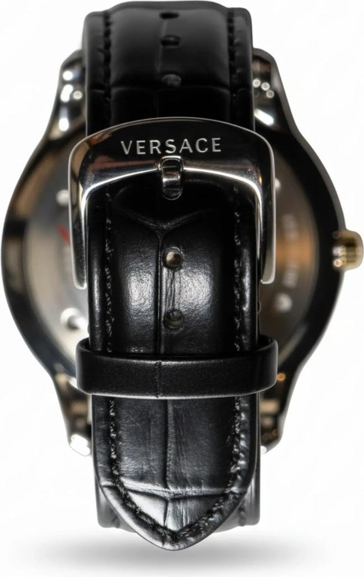 Versace 43Mm Automatic Watch With Luminous Dial And Calf Leather Strap