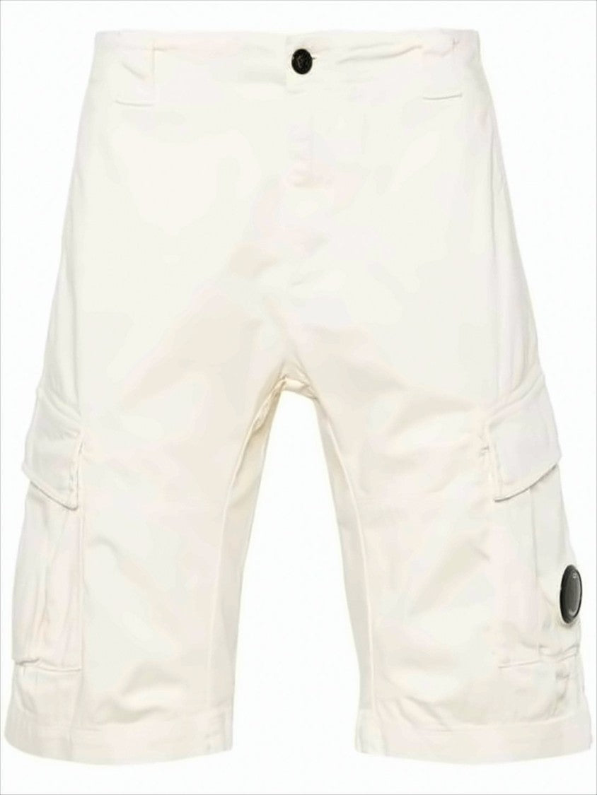 C.P. Company Structured Off-White Cargo Shorts With Distinctive Logo