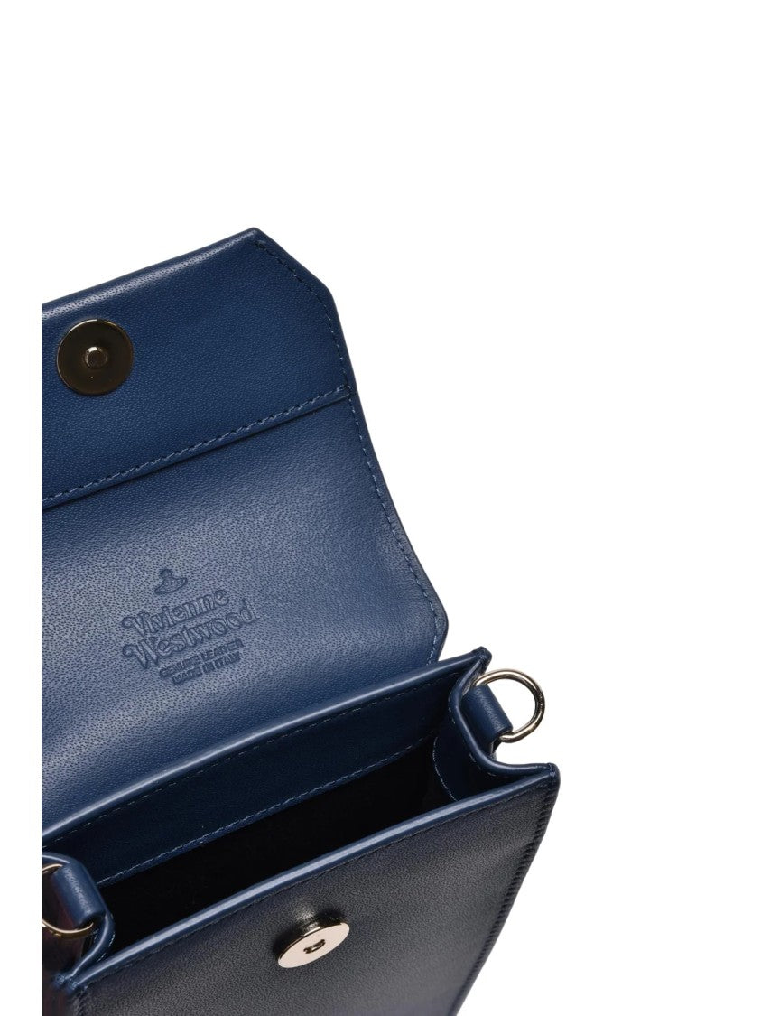Vivienne Westwood Rectangular Blue Leather Phone Holder With Adjustable Strap