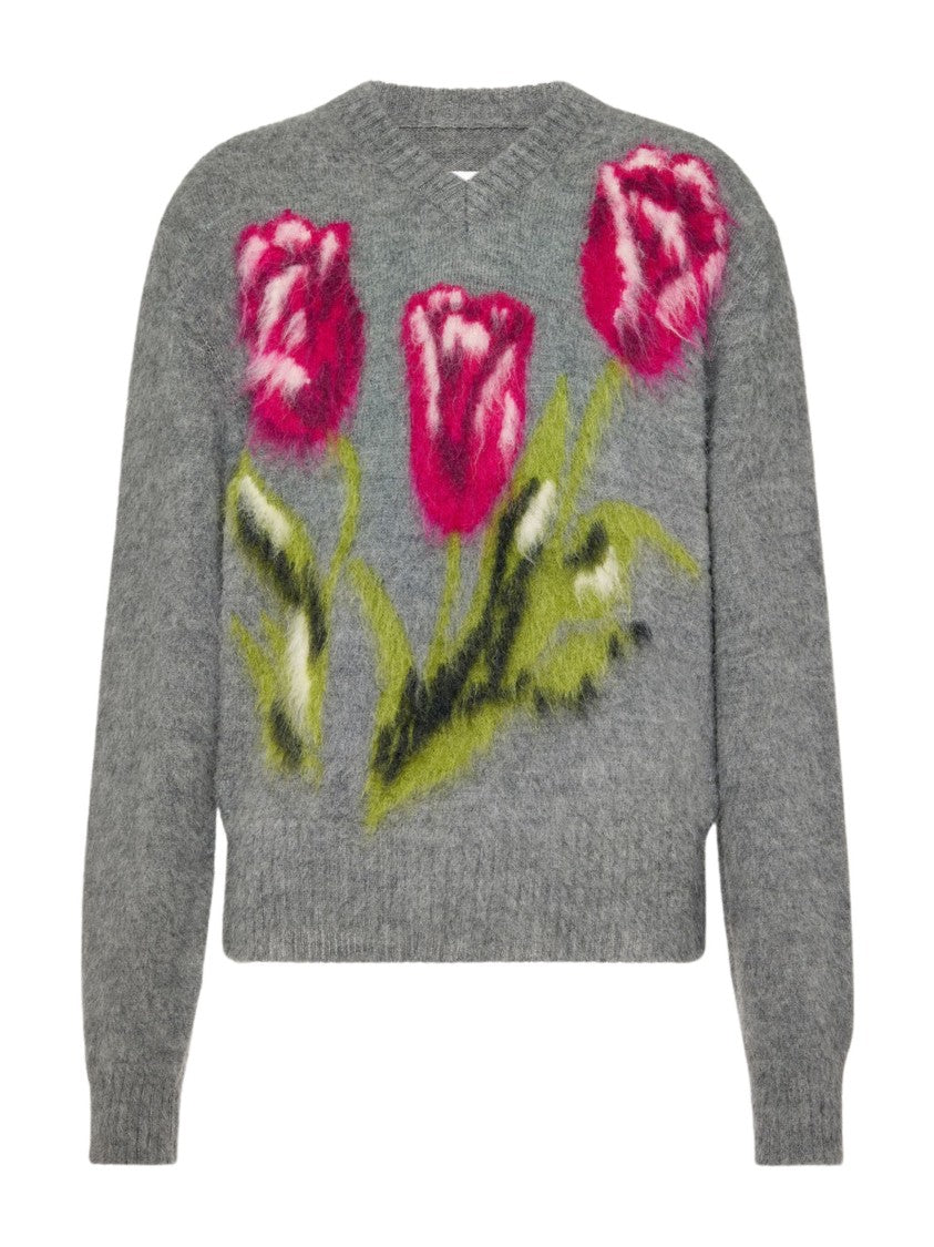 Maison Margiela Grey Relaxed Fit Artistic Floral Wool Sweater