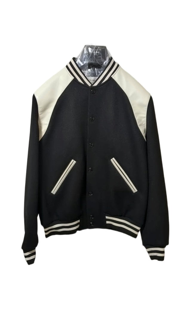 Celine Sporty Bomber Jacket With Contrasting Leather Sleeves