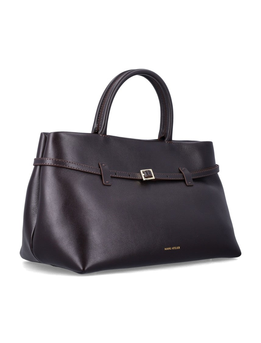 Manu Atelier Structured Calf Leather Handbag With Gold-Tone Logo